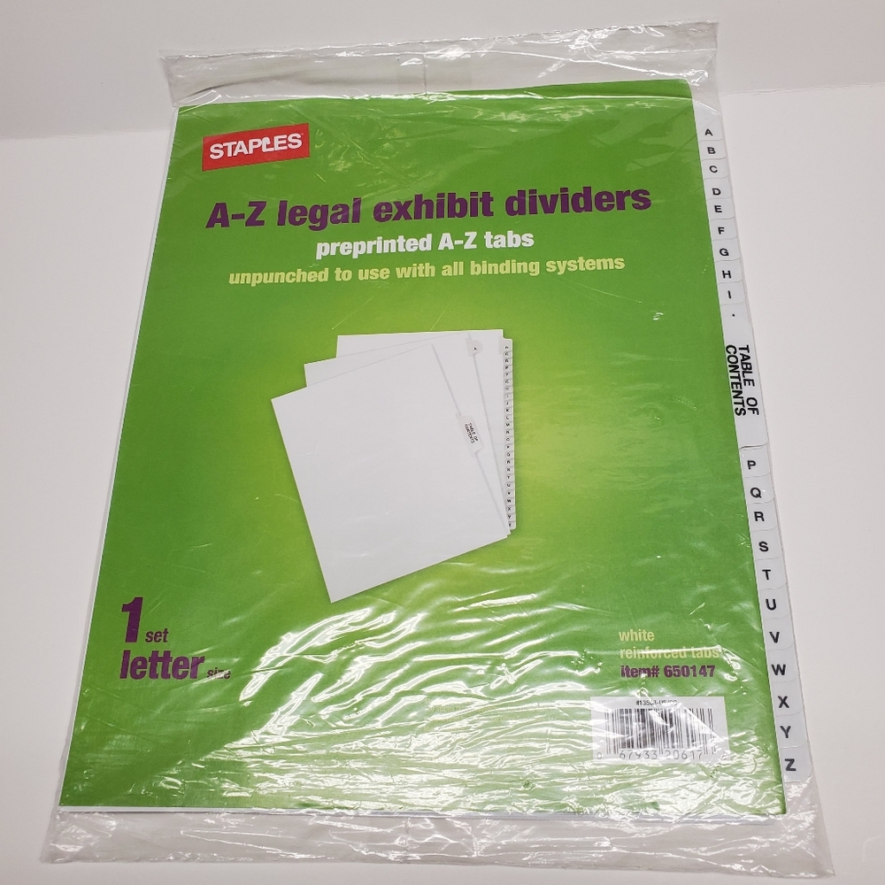 Staples A-Z Legal Exhibit Dividers Pre Printed A-Z Tabs NEW